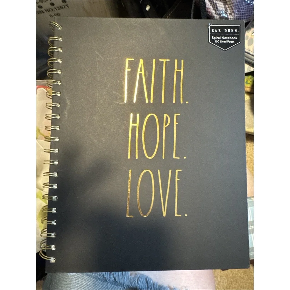 Rae Dunn Faith Hope Love Notebook Black Cover 160 Lined Pages 10x8